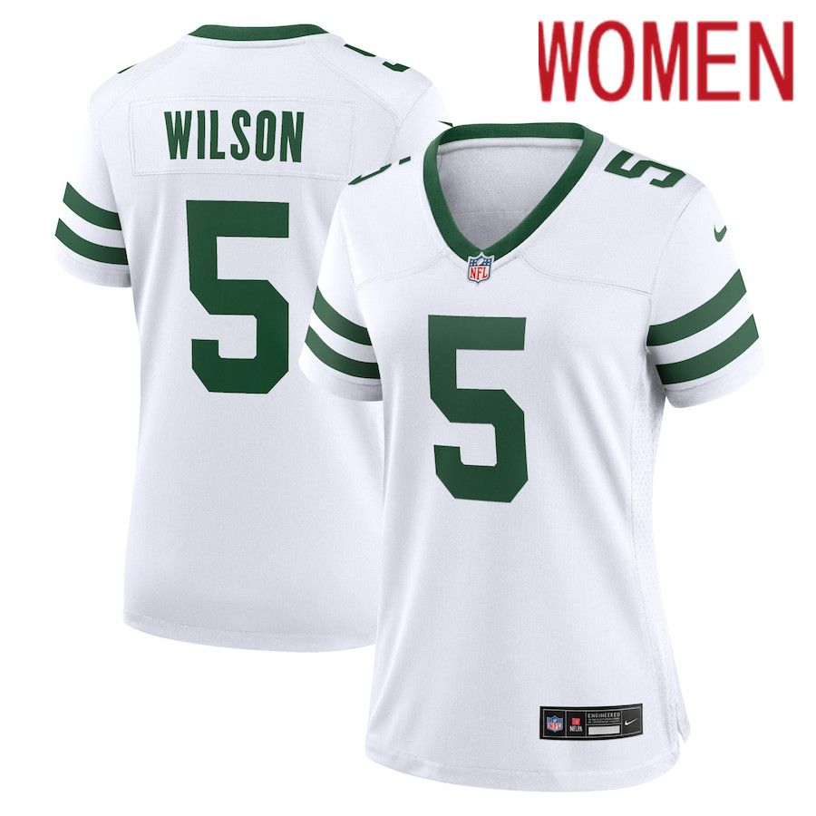 Women New York Jets #5 Garrett Wilson Nike Legacy White Game NFL Jersey->women nfl jersey->Women Jersey